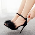 thumbnail image 5 of Guttear Women's Open Toe Ankle Strap Fluffy Feather Stiletto High Heel Dress Sandal, 5 of 9