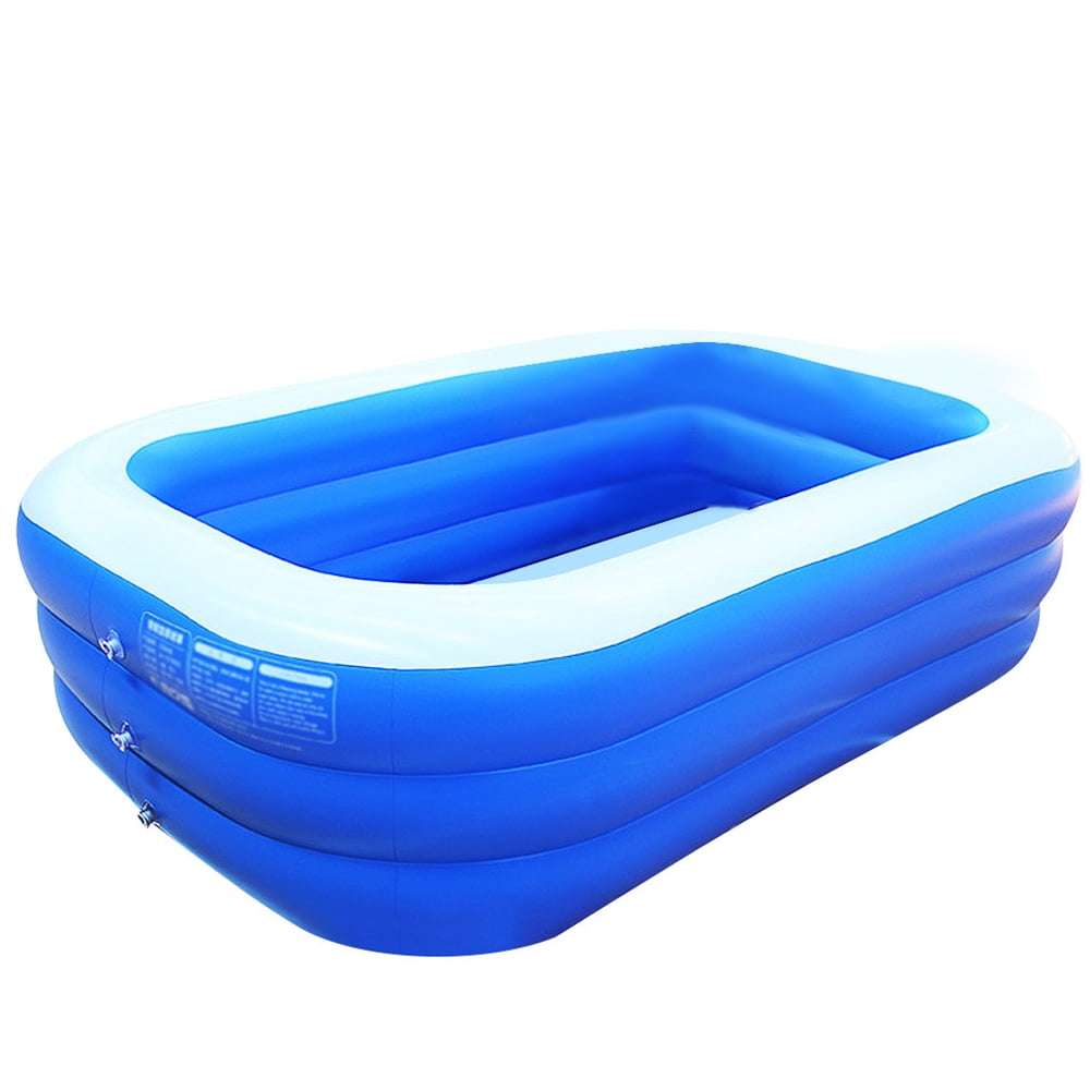 Inflatable Pool, Family Swimming Pool, Lounge Wading Pool, Blue PVC Rectangular Pool for Garden