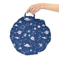 thumbnail image 2 of Blue Sky Round Floor Cushion with Handle, Abstract Saturn UFO Aliens Galaxy Planets Clouds on Dark Tone Background, Pillow for Living Room & Dorms, 18" Round, Dark Sky Blue White, by Ambesonne, 2 of 4