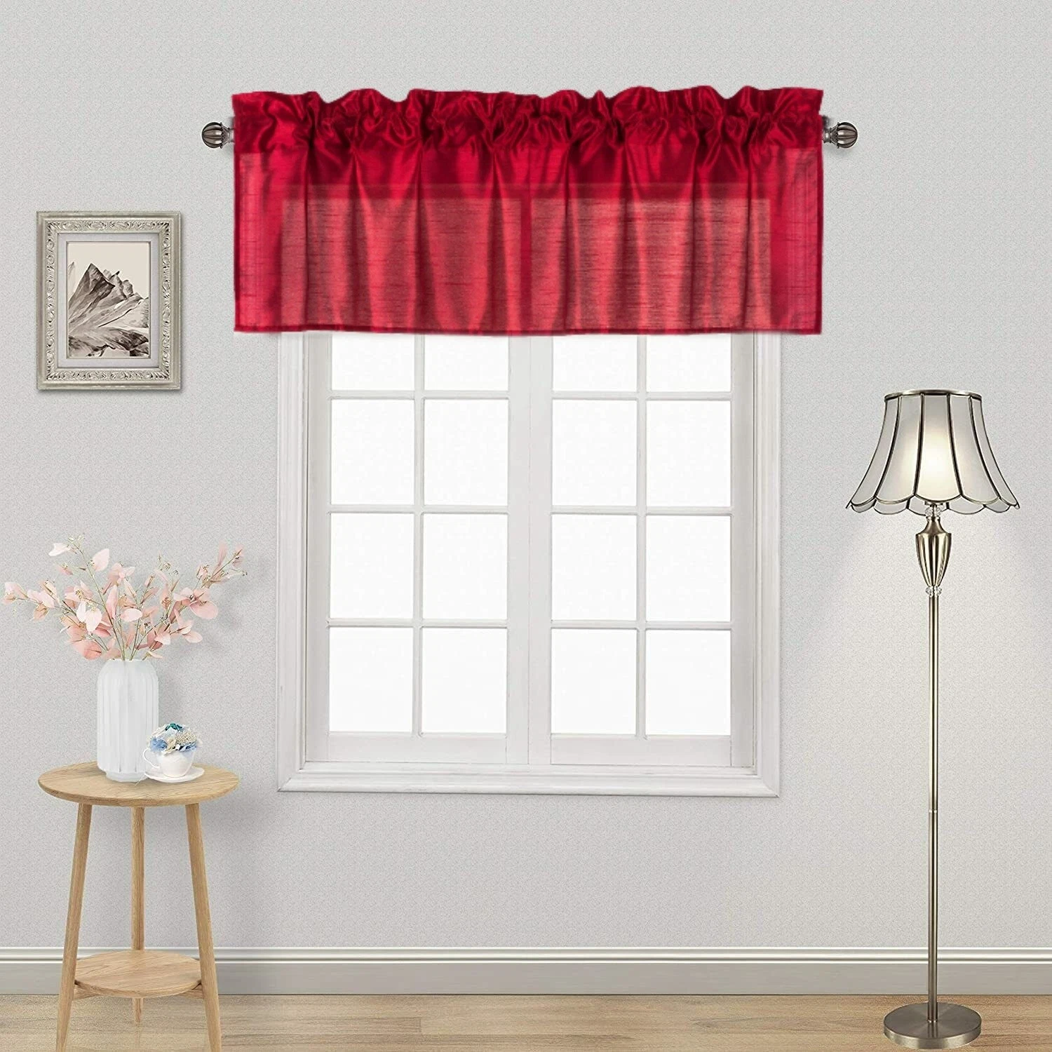 Gorgeous Home Linen Burgundy 1pc Semisheer Solid Faux Silk Rod Pocket Straight Window Valance 55"in Wide X 18"in Length