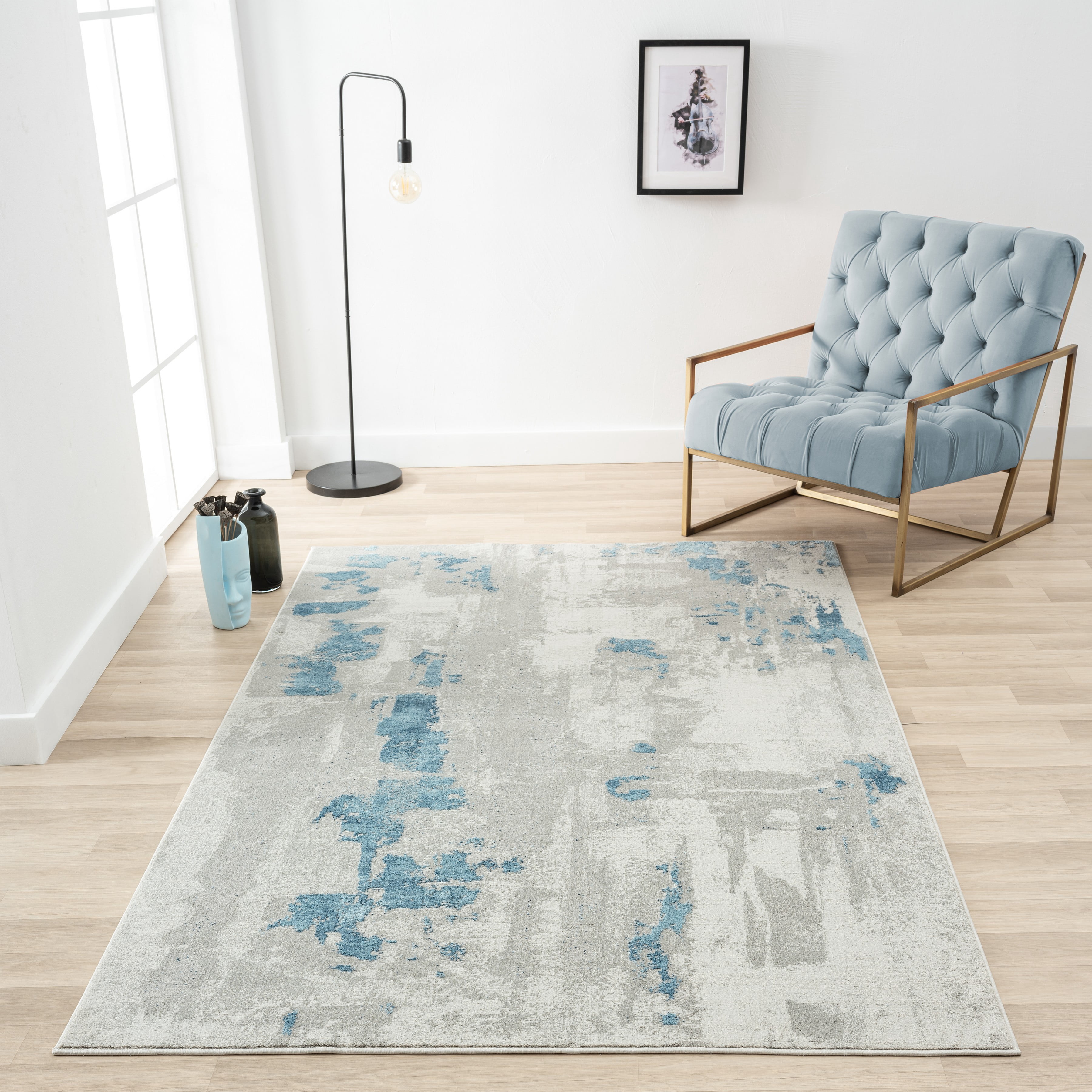 LR Home Isone Harry Gray/Blue Contemporary Abstract Polyester Blend Area Rug, 4' x 6'