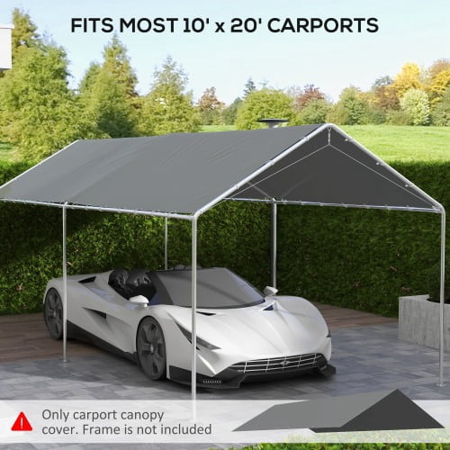 Outsunny 10' x 20' Carport Replacement Top Canopy Cover, UV Resistant and Water Resistant Car Port Portable Garage Tent Cover with Ball Bungee Cords, Dark Gray, Only Cover