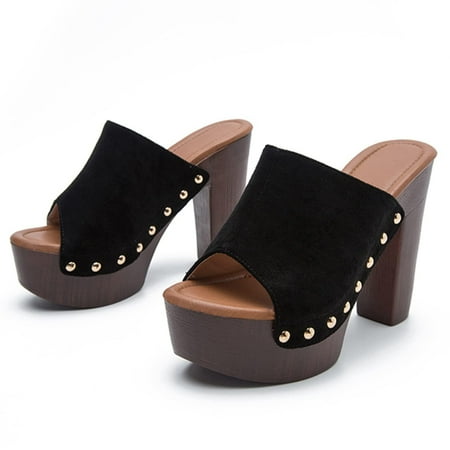 

Sunvit Women s Platform Sandals Casual Fish Mouth Summer Slide Sandals #261 Black