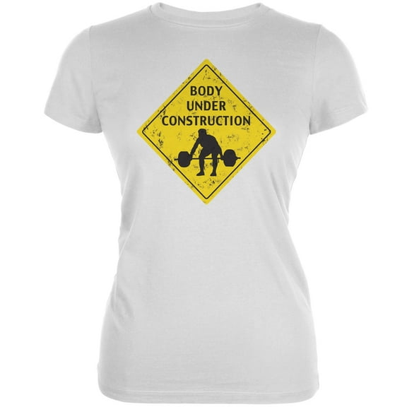 Body Under Construction Funny White Juniors Soft T-Shirt - Large