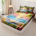 thumbnail image 2 of jejeloiu Tropical Sunset Hammock Zipper Twin Comforter Sets with Fitted Sheet and 2 Pillowcases For Girls,Floral Sailboat Print Zipper Bedding Set,Pink Blue,Pink Reversible,4-Piece, 2 of 7