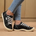thumbnail image 3 of Pandaie Women's Wide Canvas Sneakers Arch Support Low Top Walking Shoes Washed Fashion Flat Tennis Shoe for Everyday Walks & Casual Outfits Black 6, 3 of 9