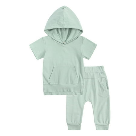 

Toddler Outfit Sets For Teens Baby Girls Boys 2Pcs Tracksuit Summer Solid Long Short Sleeve Hooded Sweatshirt Tops Pants Kids Clothes Suit