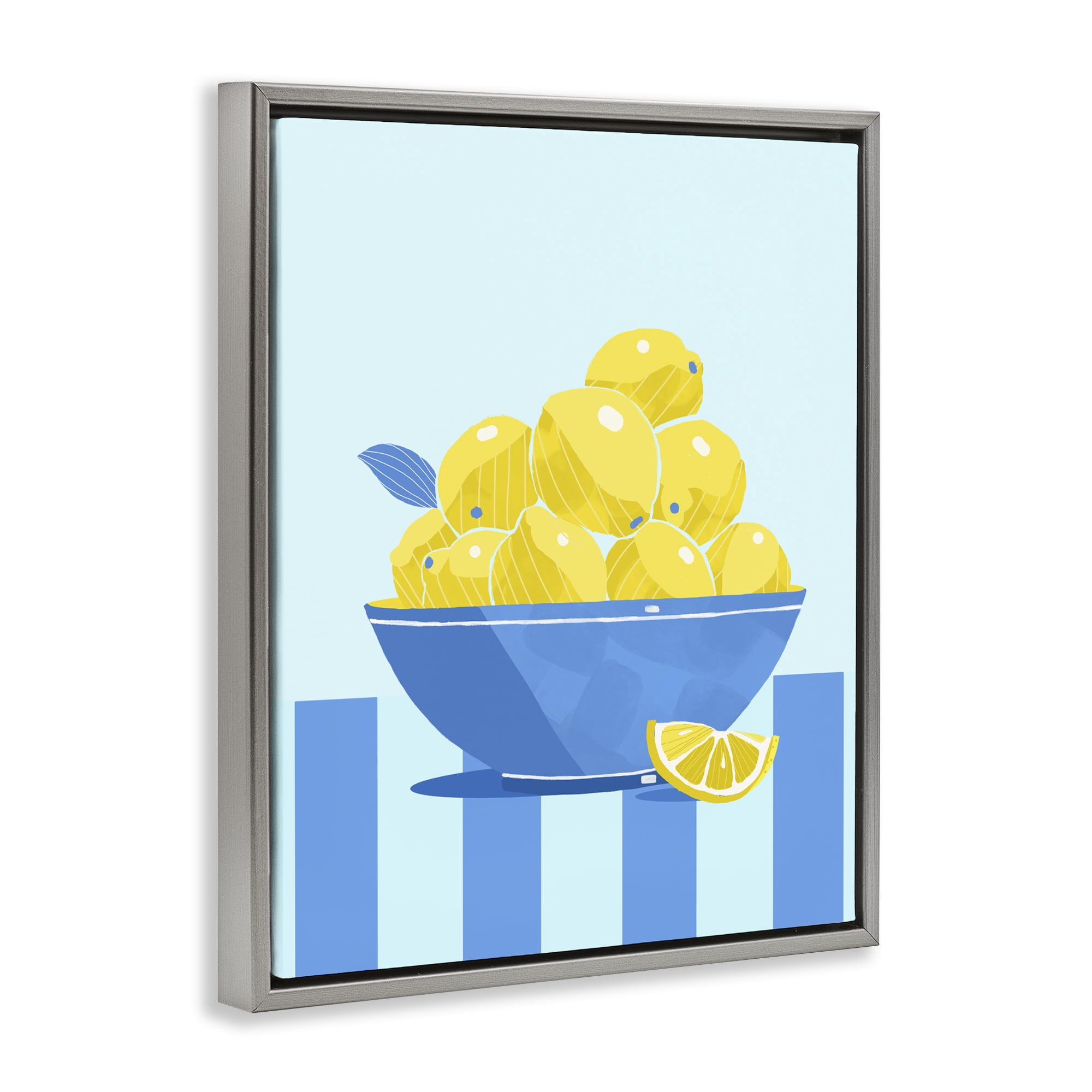 Stupell Industries Yellow Lemon Bowl Striped Gray Framed Floater Canvas Wall Art, design by Lucca Sheppard