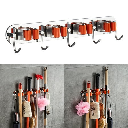 

Caihezhi 4/5 Hooks Wall Hanging Bathroom Balcony Mop Broom Holder Organizer Storage Rack