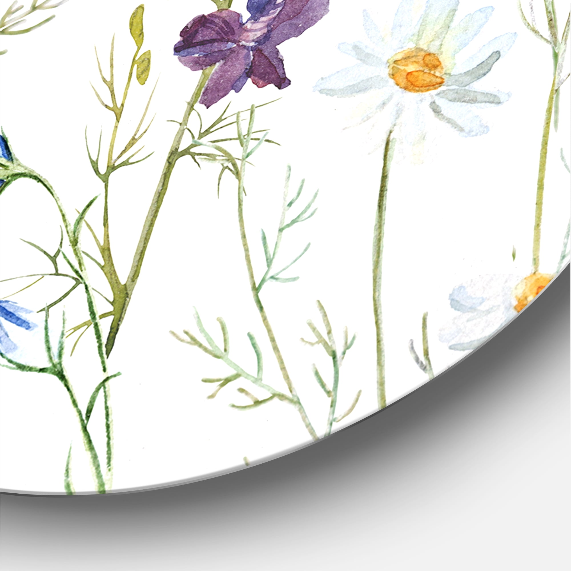 Designart 'Wildflowers Clover Bell and Chamomile I' Traditional Circle Metal Wall Art 11x11 - Disc of 11