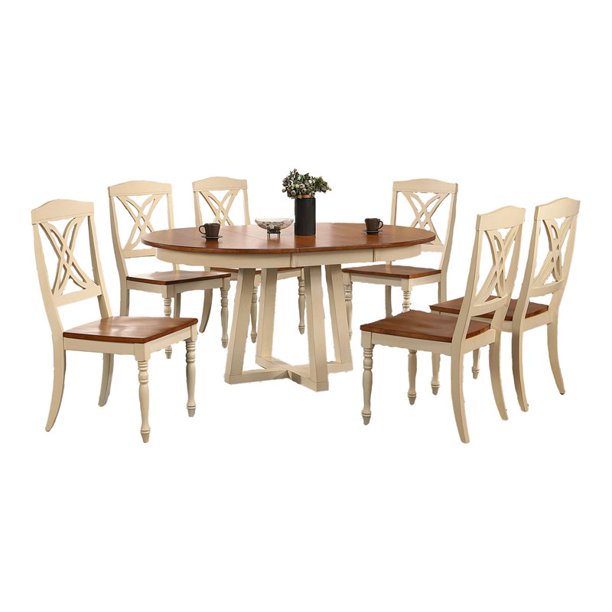 Iconic Furniture Company 7Pc Wood Cross Pedestal Dining Set in Caramel