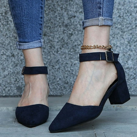 

Hvyesh Sandals for Women Casual Summer Summer Casual Pointed-toe Sandals Middle Heel Chunky Heel Metal Buckle Sandals Size 6.5