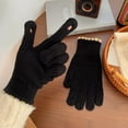 thumbnail image 2 of Ljudmp Womens Stretchy Touch Screen Gloves Winter Thermal Full Finger Warm Gloves Colorful Trim Elastic Cuff Knitted Gloves Black, 2 of 4
