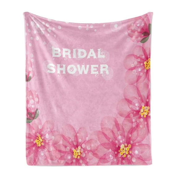 Bridal Shower Soft Flannel Fleece Throw Blanket, Wedding Theme Flowers with Abstract Petals and Dots Image, Cozy Plush for Indoor and Outdoor Use, 60" x 80", Hot Pink and Pale Pink, by Ambesonne