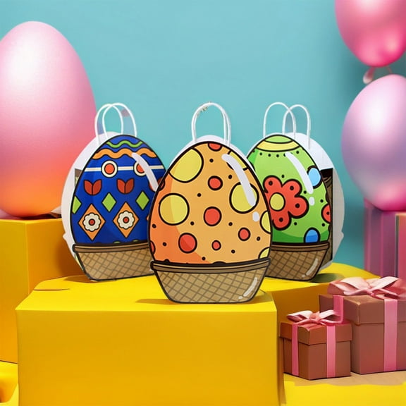 Egg Shaped Easter Day Gift Wrap Bags, Colorful Easter Party Bag, Easter Sweet Candy Gift Bags with Handles, Easter Paper Bags for Adults, 7.48x6.29x0.19in