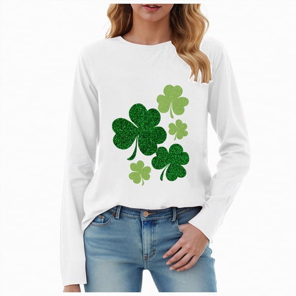 UngA St Patricks Day Shirt Women Lucky Shamrock Long Sleeve Tshirt Saint Patricks Day Green Clover Tee Top,Size S
