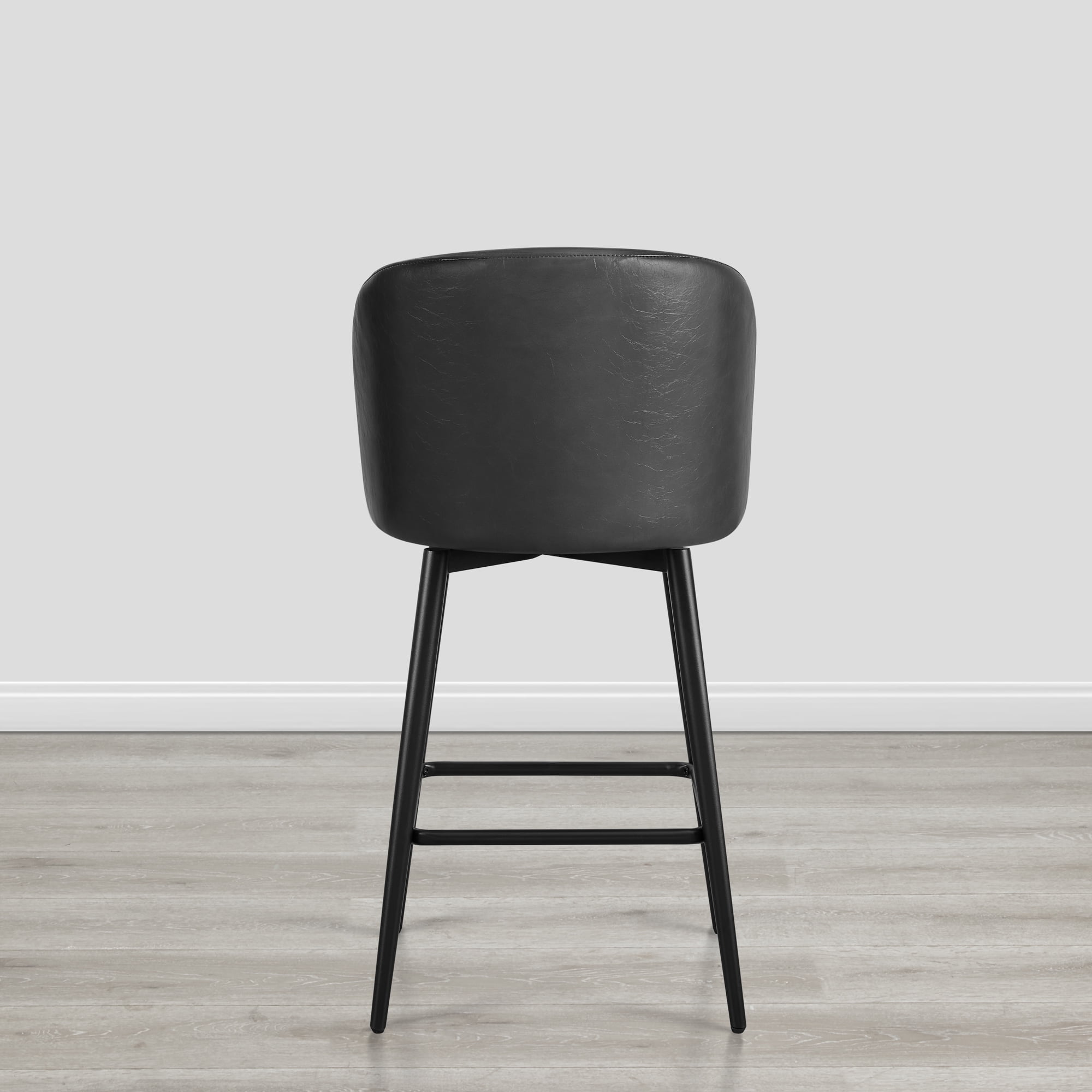 Spruce & Spring Counter Height Swivel Barstool with Metal Legs Set of 2, Black, Faux Leather