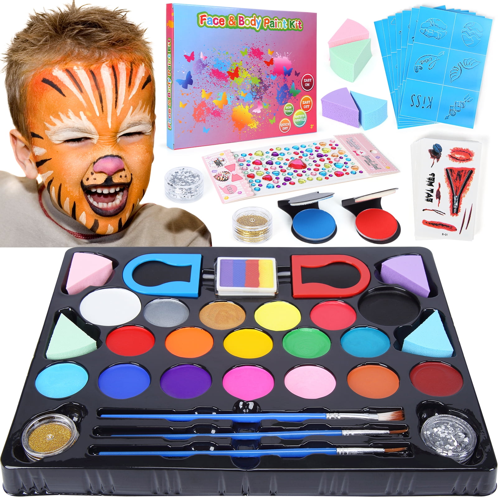 Face Paint Kit For Kids, itsfairypro Body Painting  Black/White/Red/Blue/Green/Yellow Non Toxic Water Clean For Skin Marker  Halloween Kid Sport Event