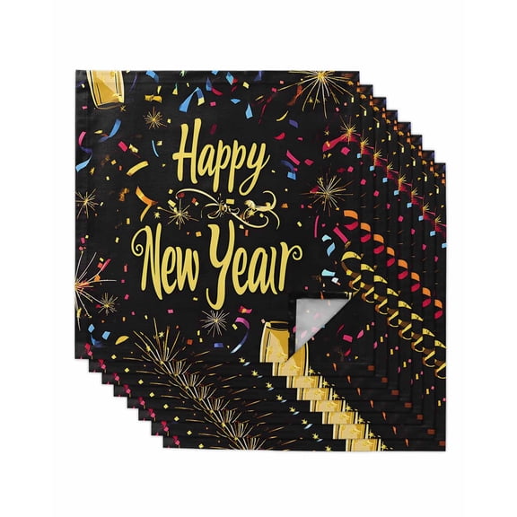 nqOlkjepod Happy New Year Cloth Napkins Set of 8 Reusable Dinner Napkins, Colorful Modern Abstract Art Cocktail Napkin Washable Table Napkins for Wedding/Holiday Party/Baby Shower 20"x20"
