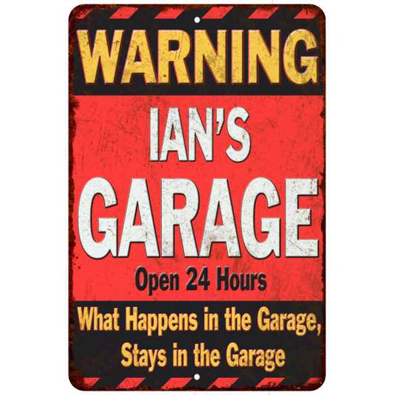 IAN'S Garage Warning Man Cave Wall Decor 16 x 24 Matte Finish Metal 116240030266