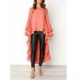 thumbnail image 4 of FASHIONWT Women Lantern Sleeve Ruffles Double Layer Irregular Chiffon Round Neck T-Shirt Top, 4 of 6