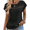 thumbnail image 1 of Camiseta de Mujer Ahuecada Cuello Redondo Liso Casual Cómodo Top de Manga Corta para el Hogar Ocio Diario Negro L, 1 of 8