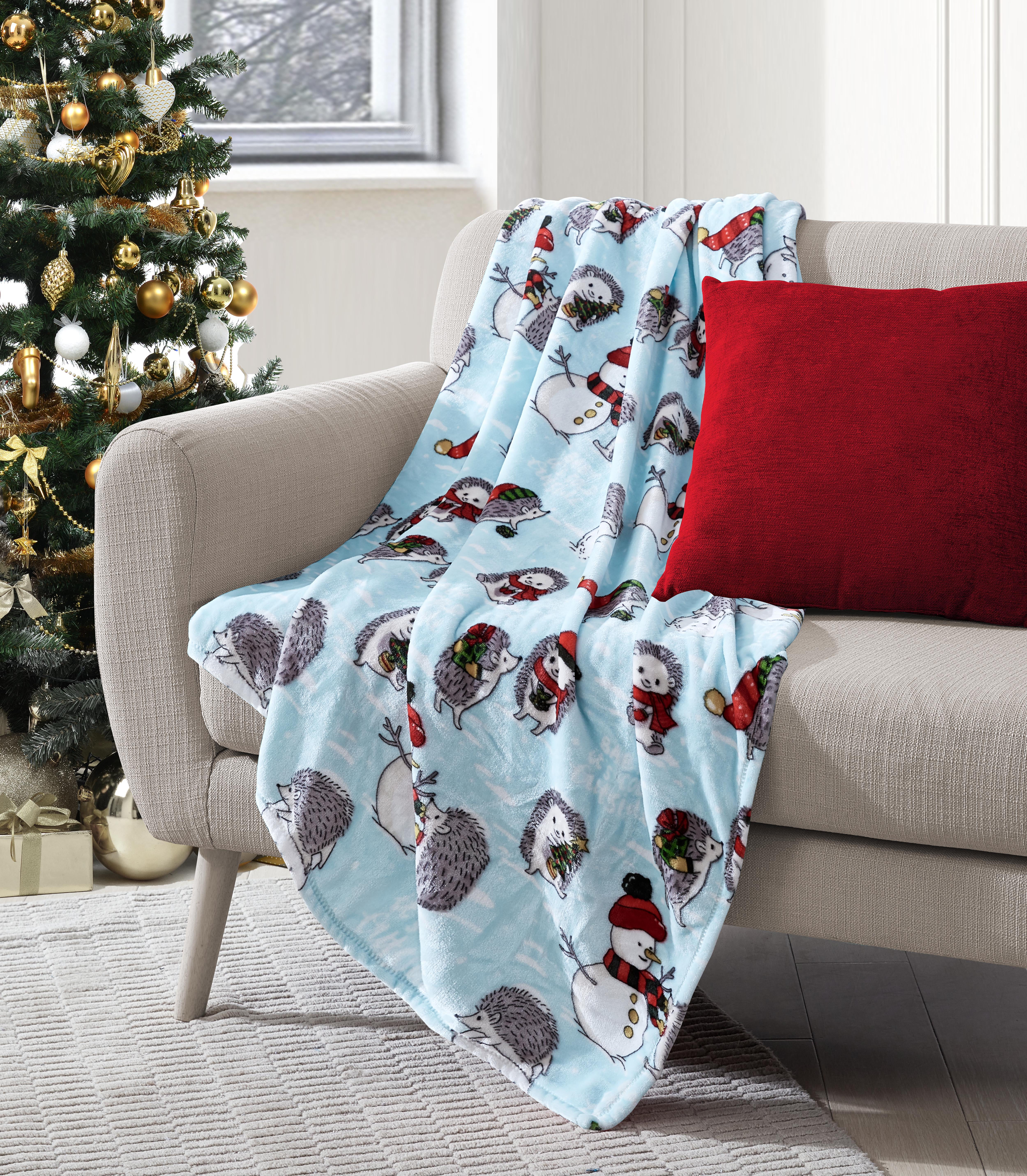 Holiday Time Velvet Plush Christmas Hedgehog Throw Blanket Gray 50x60 for sale online 