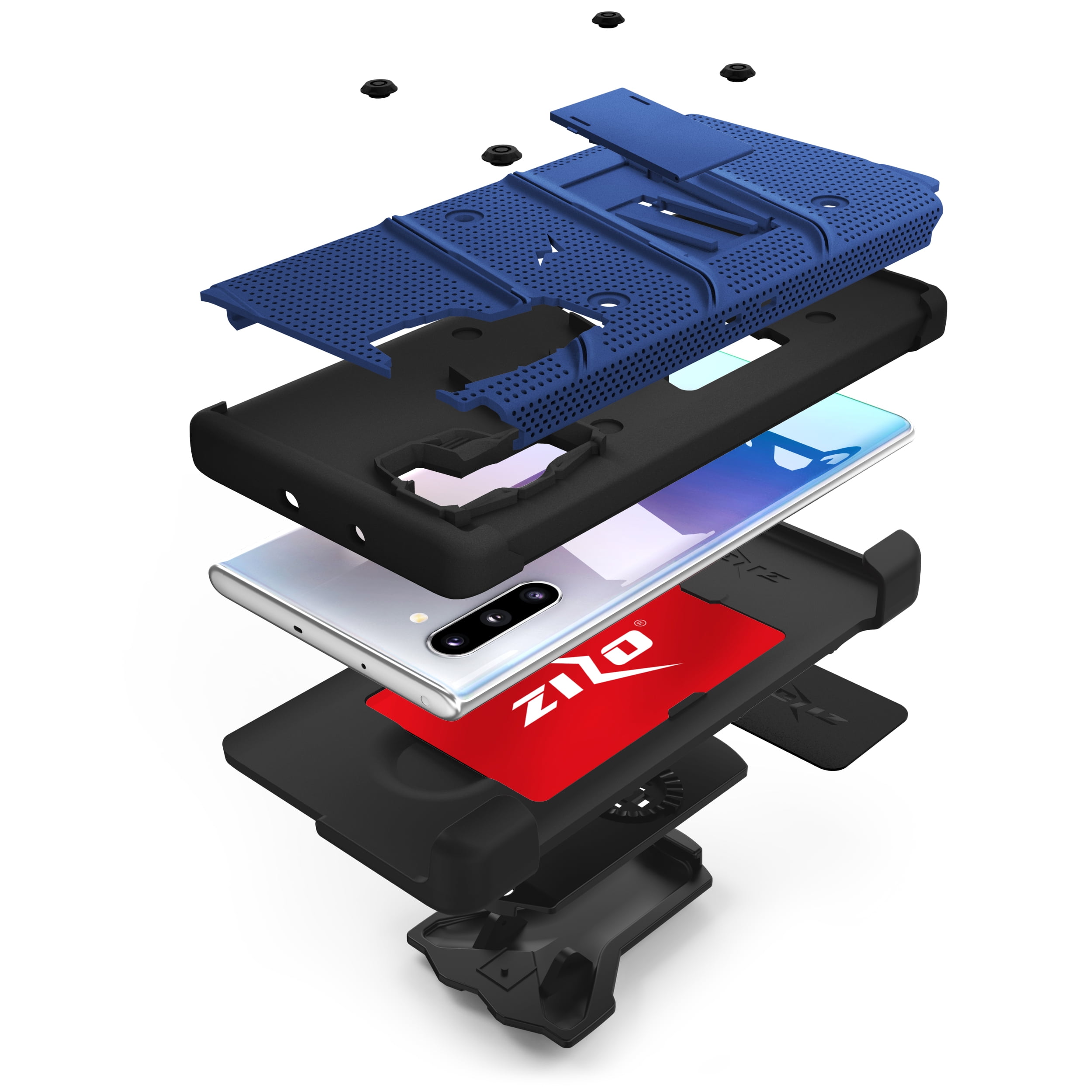 ZIZO BOLT Series for Samsung Galaxy Note 10 Case | Heavy-duty Military-grade Drop Protection w/ Kickstand Included Belt Clip Holster Lanyard (Blue/Black)