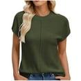 thumbnail image 2 of Sevevn Women's Fashion Round Neck Short Sleeve Round Neck With Shoulder Short Sleeve Casual Sweater Top Army Green S Gift for Girls, 2 of 7
