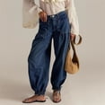 thumbnail image 2 of QURATI Women Baggy Cargo Jeans Mid Waist Wide Leg Parachute Denim Pants Sweatpants Pockets Womens Bottoms Dark Blue M, 2 of 9