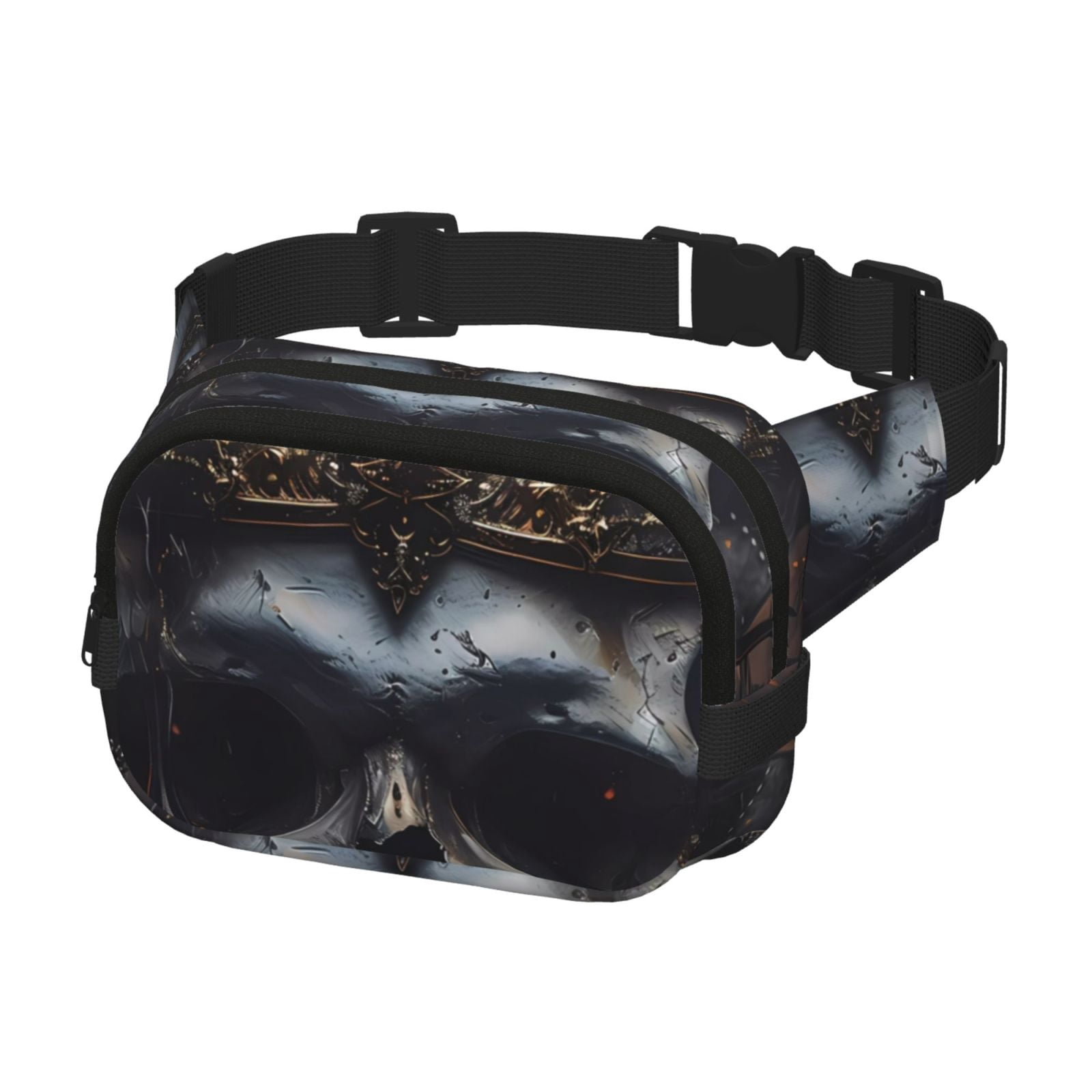 Picia Royal Skull With Golden Crown Print Square Double-Layer Waist Bag Mini Adjustable Waist Belt Bag Exercise Running Travel Hiking