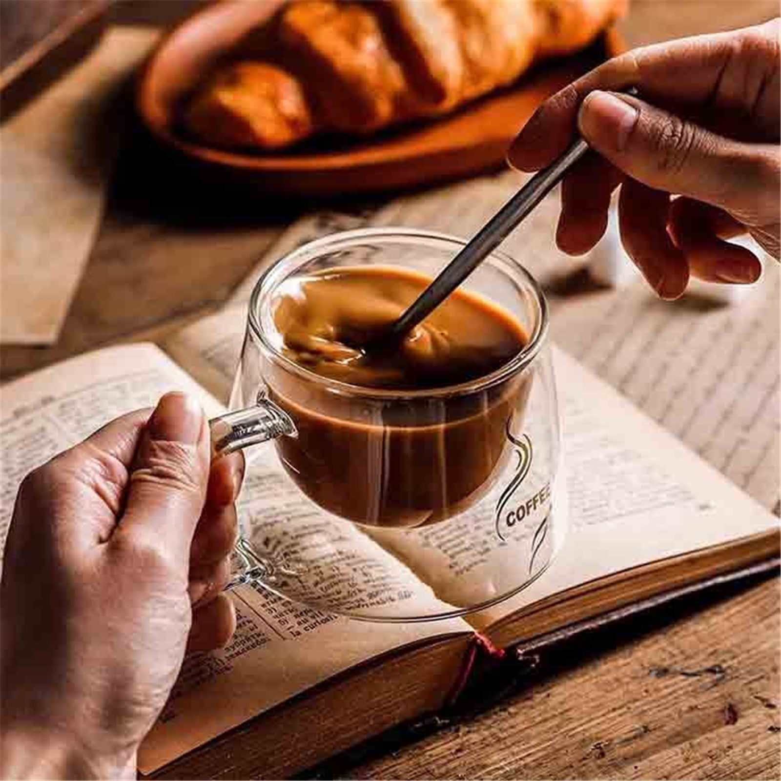 7oz Clear Glass Cups with Handle, Double Wall Glass Coffee Mugs for Espresso,Latte,Cappuccino,Tea