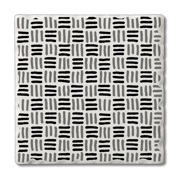 CounterArt "Black & White Weave" 1 Pack Absorbent Stone Tumbled Tile Coaster 4" by 4"