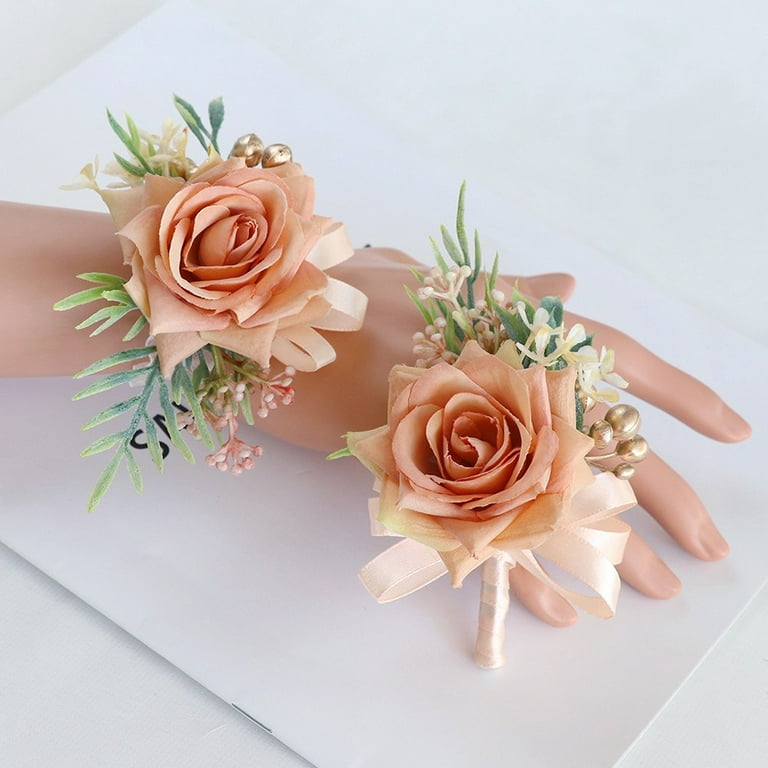 Sufanic Prom Artificial Flower Wrist Corsage Bracelets, Homecoming Corsage Wristlet, Size: PinkWrist Flower