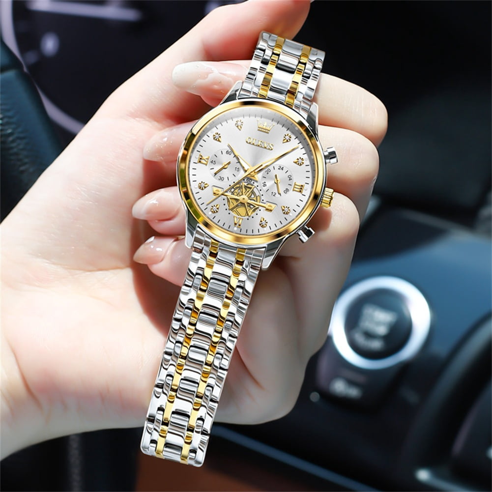 OLEVS Watches for Womens Business Luxury Casual Analog Quartz Diamond Stainless Steel Chronograph Waterproof Luminous ladies Watches Reloj Para Mujer Gold/White/Black/Blue