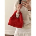 thumbnail image 2 of Wynndora Retro Suede Twisted Handle Mini Handbag, Soft Textured Casual Tote Purse, Red, 2 of 6