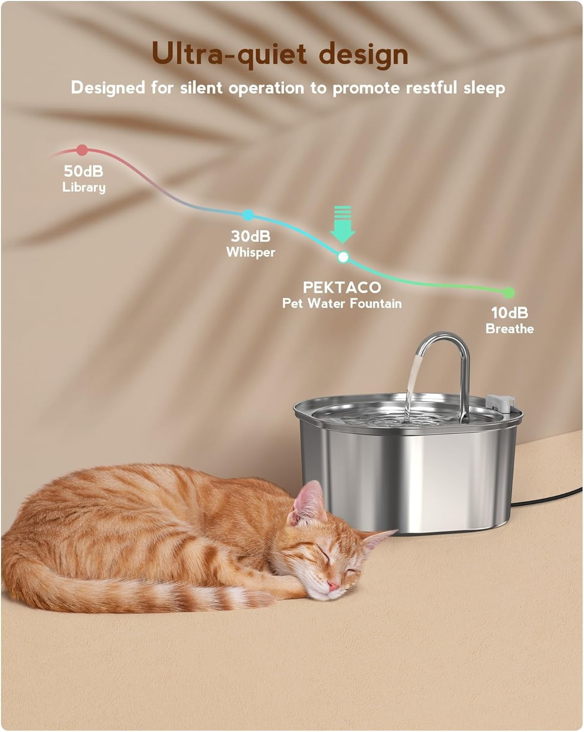 Cat Water Fountain, 3.2L/108oz Stainless Steel Pet Water Fountain for Cats Indoor, Dog Drinking Dispenser Metal Kitty Spout with 6 Filters+ 6 Sponges