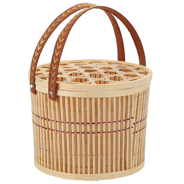 GOOHOCHY 1 cesta de bambú para guardar huevos, cesta multiusos para picnic, cesta de almacenamiento con tapa.