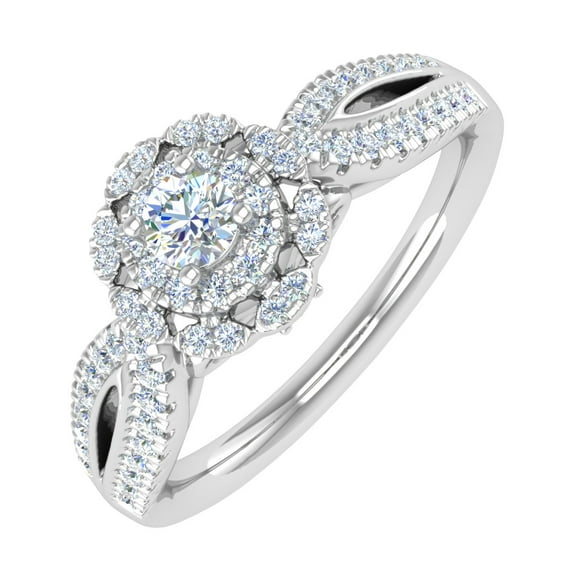 Diamond Halo Ring in 14K White Gold (0.40 cttw) - IGI Certified (Ring Size 10.25) (I1-I2 Clarity)