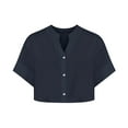 thumbnail image 5 of Otntypg Button Crop Tops for Women Lightweight Casual Summer Short Sleeve V Neck Solid Color Cotton and Linen T-Shirts Loose Fit Cropped Shirts Navy M, 5 of 5