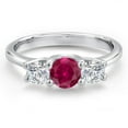 thumbnail image 3 of Gem Stone King 14K White Gold Red Created Ruby & White Lab Grown Diamond 3-Stone Engagement Ring | 1.14 Cttw | Round 5MM and 4MM | Three Stone Wedding Anniversary Promise Ring for Women (Size 5), 3 of 6