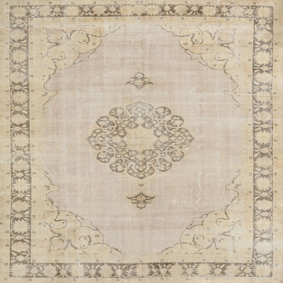 Ahgly Company Indoor Square Traditional Light French Beige Brown Persian Area Rugs, 3' Square