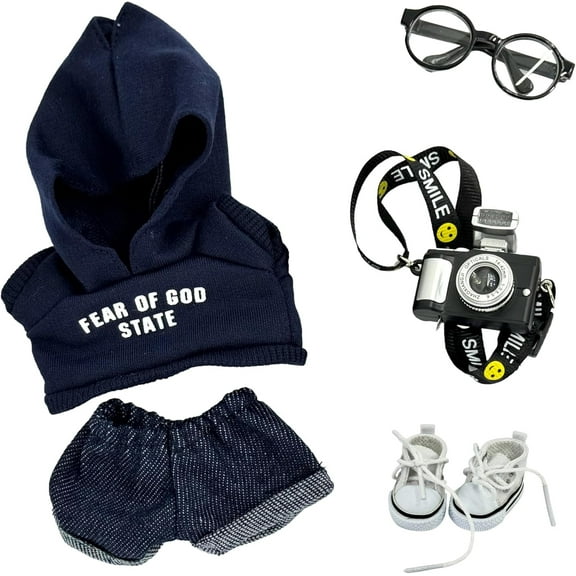 5-Piece Set Dolls Clothes - Fashion Style Outfit Set with Hoodies, Pants, Small Camera, Glasses, Canvas Shoes