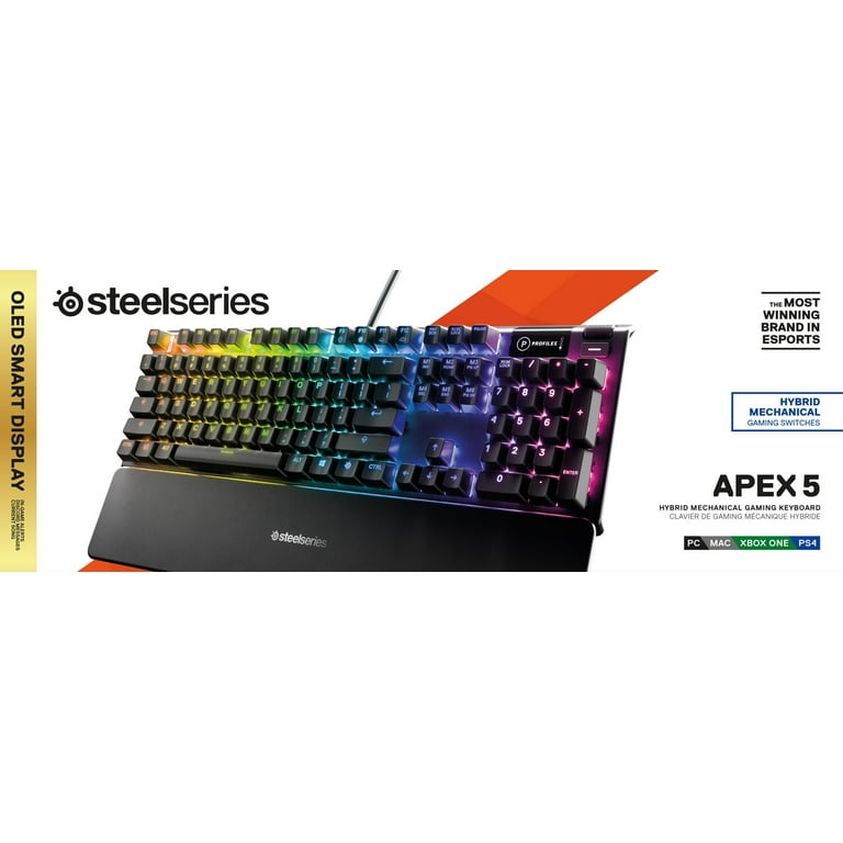 SteelSeries Apex 5 Mechanical Gaming Keyboard – Hybrid Blue Switch