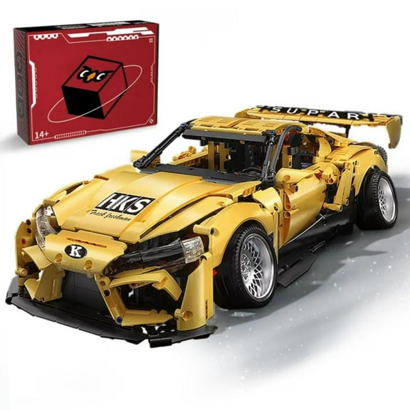 Leimao 1:10 Race Car Building Kit (2628 Pcs) - Yellow, Openable Hood/Doors, ABS , 8 , Exquisite Gift Box   Home Decor