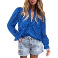 thumbnail image 1 of Blusa para Mujer PRETTYGARDEN Azul con Mangas Abullonadas y Encaje XL, 1 of 7