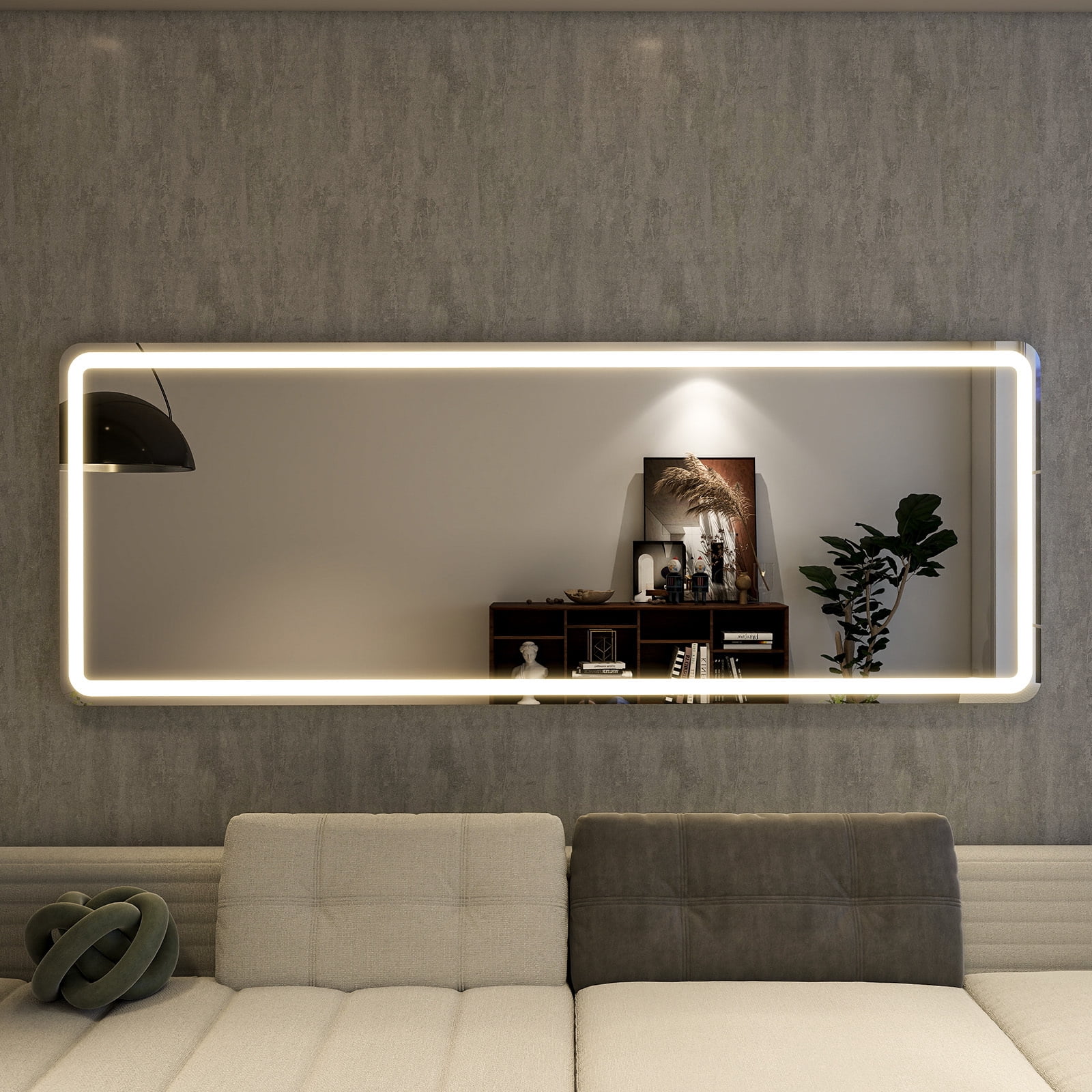 BEAUTYPEAK 60" x 16" LED Rectangular Full Length Mirror Standing Floor Mirror with Safe Corners,White