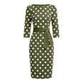 thumbnail image 6 of Women's Vintage Polka Dot Midi Dress, Crew Neck 3/4 Sleeve Self Tie Waist Slim Bodycon Knee-Length Pencil Dress Army Green XXXL(XXXL), 6 of 6