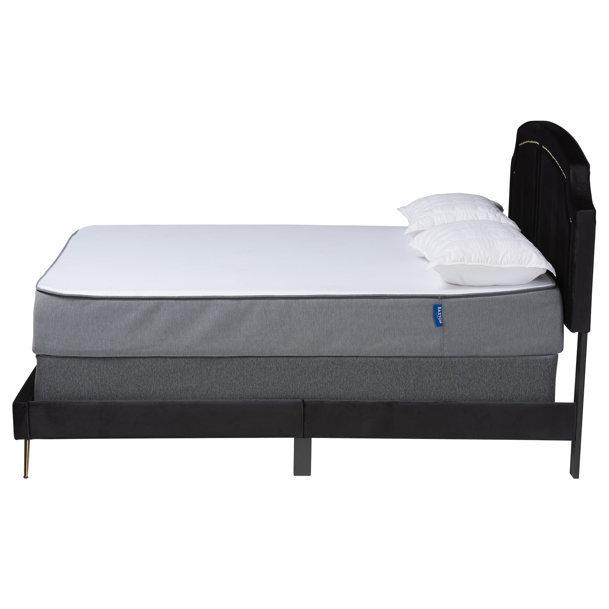 Baxton Studio Oxley Traditional Glam and Luxe Black Velvet and Gold Metal Queen Size Panel Bed