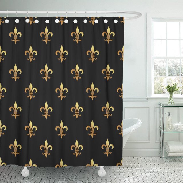 Cortina de Ducha ABPHQTO Poliéster Lirio Real Clásico Floral Dorado 152x180 cm